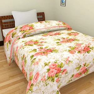 Allora Microfiber Cotton Soft and Light Weight Designer Flowers Printed Single Bed Ac Comforter for Home Light Weight Rajasthani Cotton AC Blanket (Single Bed) (Pink gucha, Single Bed)