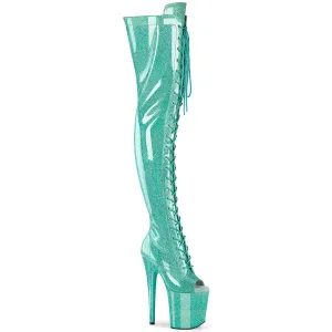 Aqua Glitter Peep Toe Thigh High Boots Flamingo-3021GP