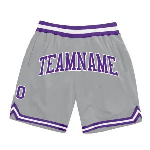 Custom Gray Purple-White Authentic Throwback Basketball Shorts