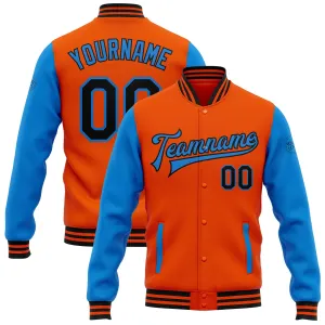 Custom Orange Black-Powder Blue Bomber Full-Snap Varsity Letterman Two Tone Jacket