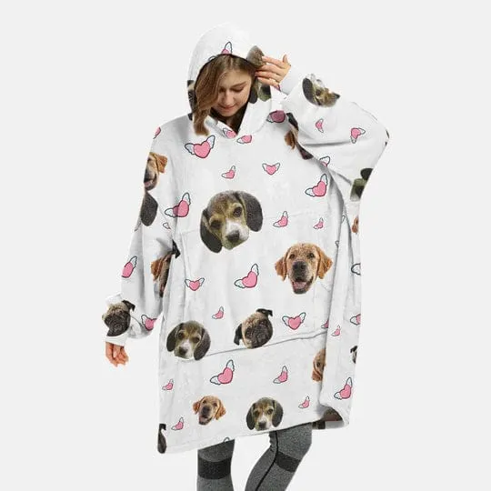 Custom Pet Face Blanket Hoodie Personalized Oversized Hoodie Fleece Blanket Warm Hoodie Dog Lover Gift