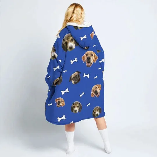 Custom Pet Face Blanket Hoodie Personalized Oversized Hoodie Fleece Blanket Warm Hoodie Dog Lover Gift