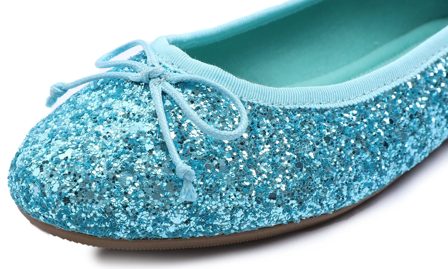 Feversole Women's Sparkle Memory Foam Cushioned Colorful Shiny Ballet Flats Glitter Turquoise Blue