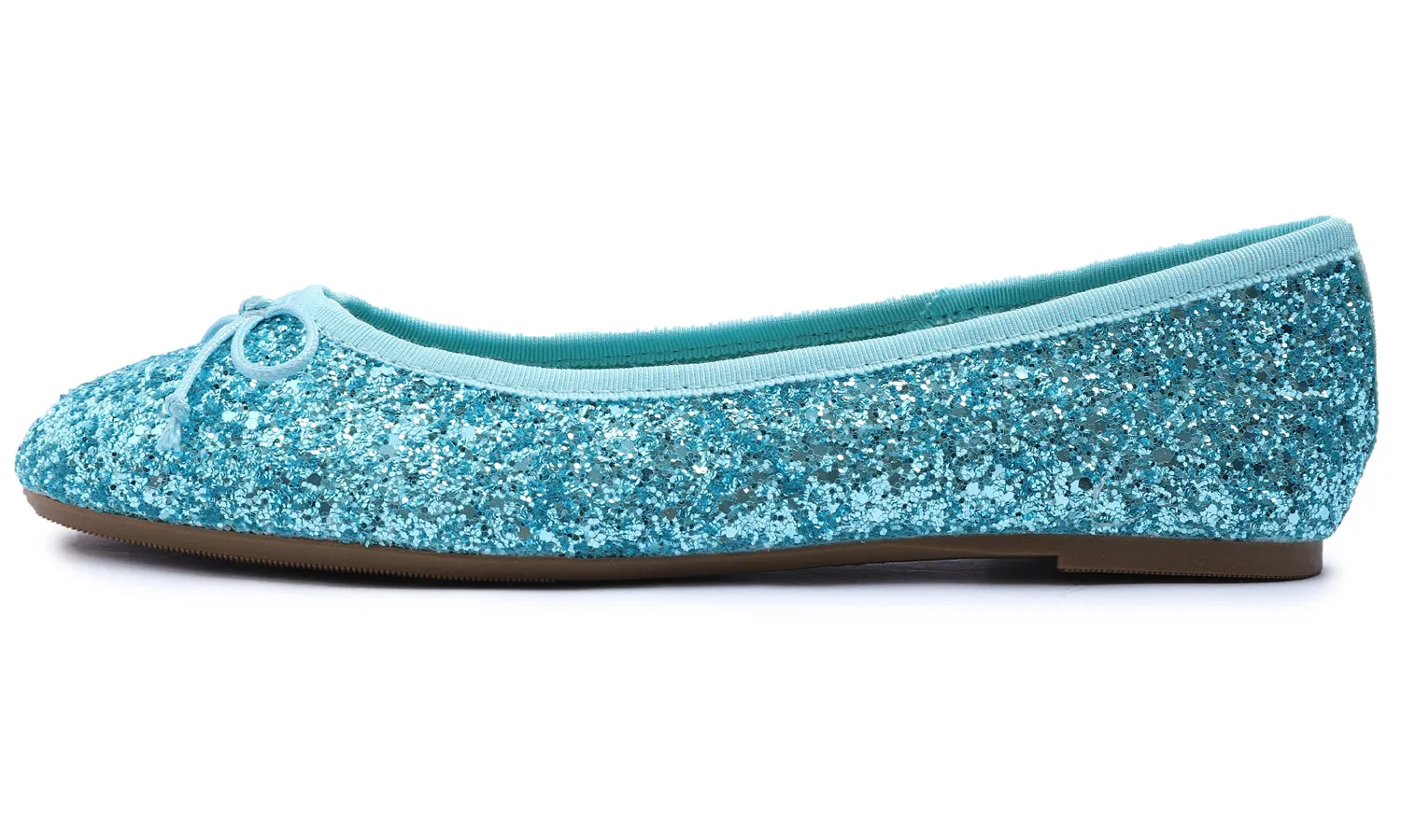 Feversole Women's Sparkle Memory Foam Cushioned Colorful Shiny Ballet Flats Glitter Turquoise Blue