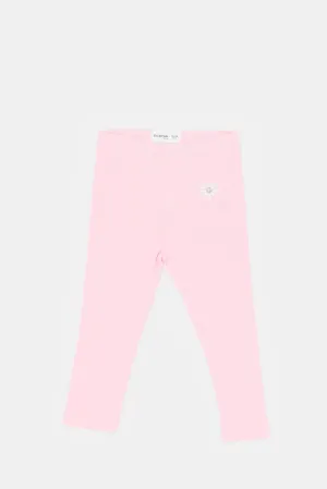 Infant Girls Pink Printed Rib Leggings