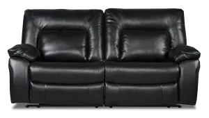 Mothel Leather-Look Fabric Power Reclining Loveseat - Black