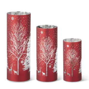 Red Laser Engraved Winter Scene LED Cylinders