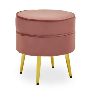 Round Velvet Footstool with Gold Legs - Dusty Pink