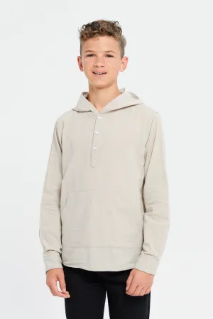 Senior Boys Beige Kangaroo Pocket Hoody Shirt