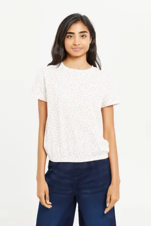 Senior Girls Cream Printed Top