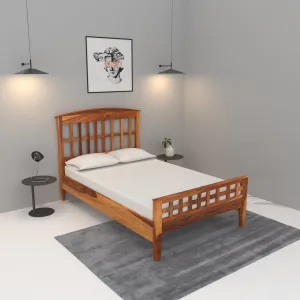 Solid Wood Single Bed in Light Brown Finish (Sheesham wood)