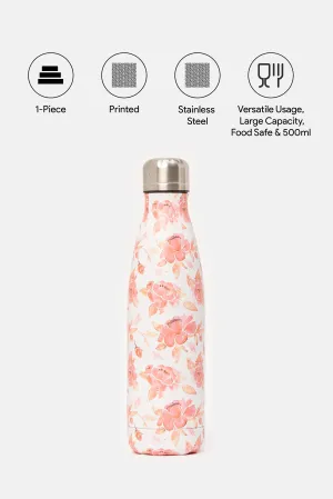 White And Pink Floral Printed Water Bottle