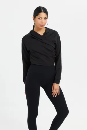 Women Black Hoodie With Wrap Over Front